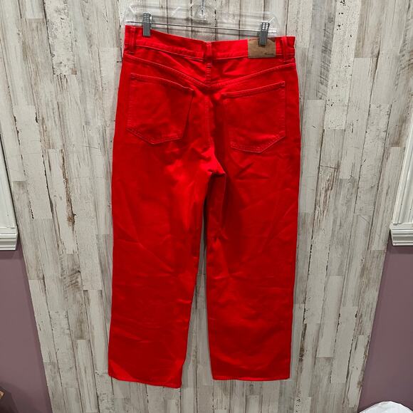 Madewell Bright Cherry Red Low-Slung Baggy Jeans Womens Size 27 NS909 Relaxed - Picture 5 of 11